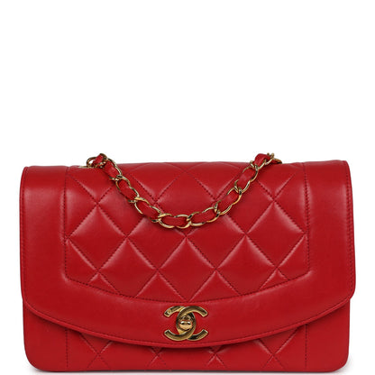 Vintage Chanel Small Diana Flap Bag Red Lambskin Gold Hardware