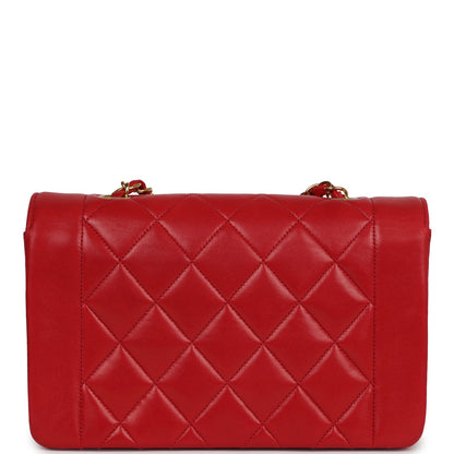 Vintage Chanel Small Diana Flap Bag Red Lambskin Gold Hardware