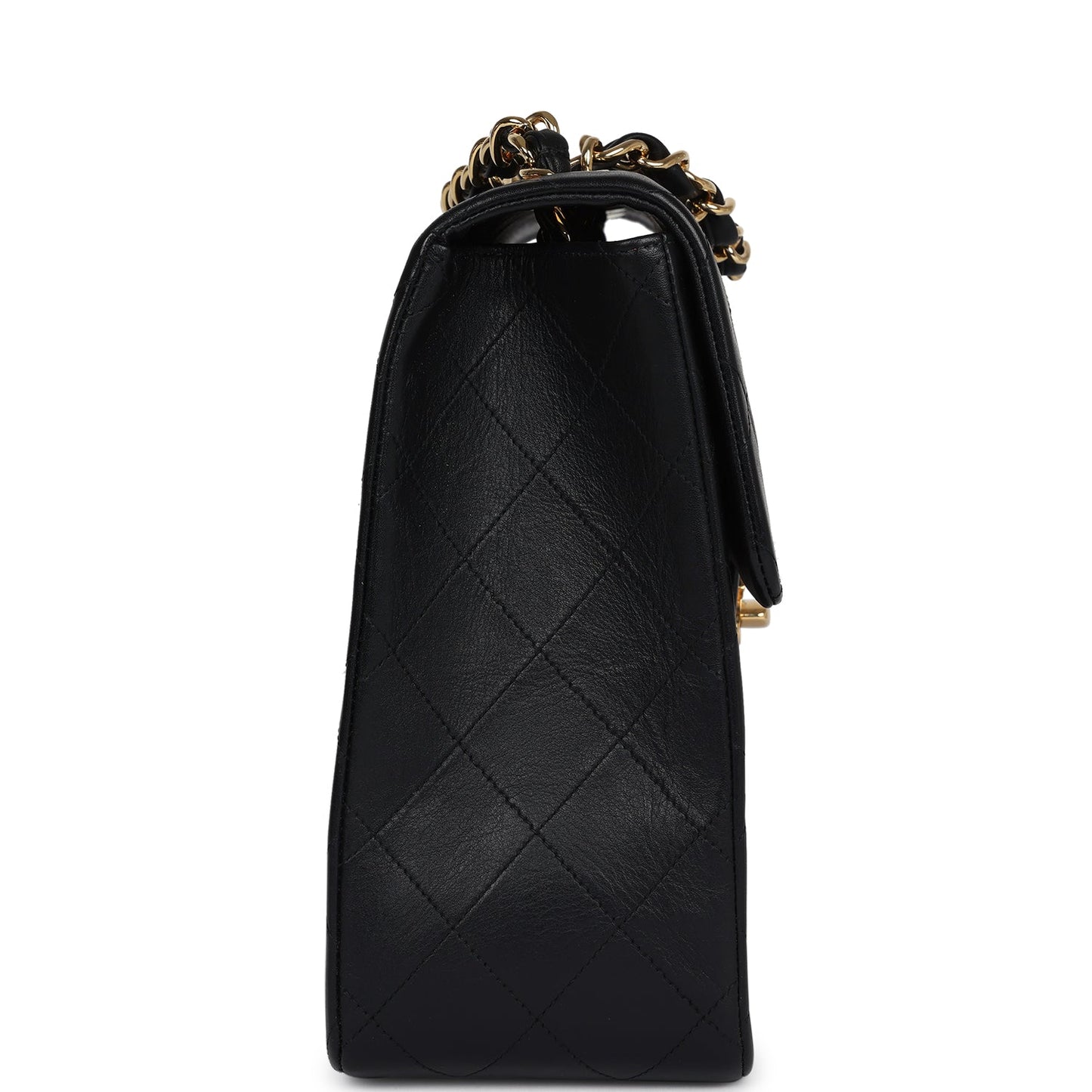 Vintage Chanel Maxi Single Flap Bag Black Lambskin Gold Hardware
