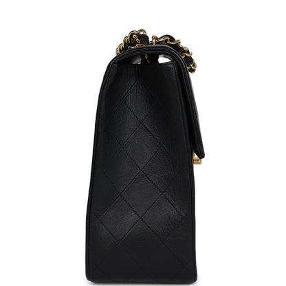 Vintage Chanel Maxi Single Flap Bag Black Lambskin Gold Hardware