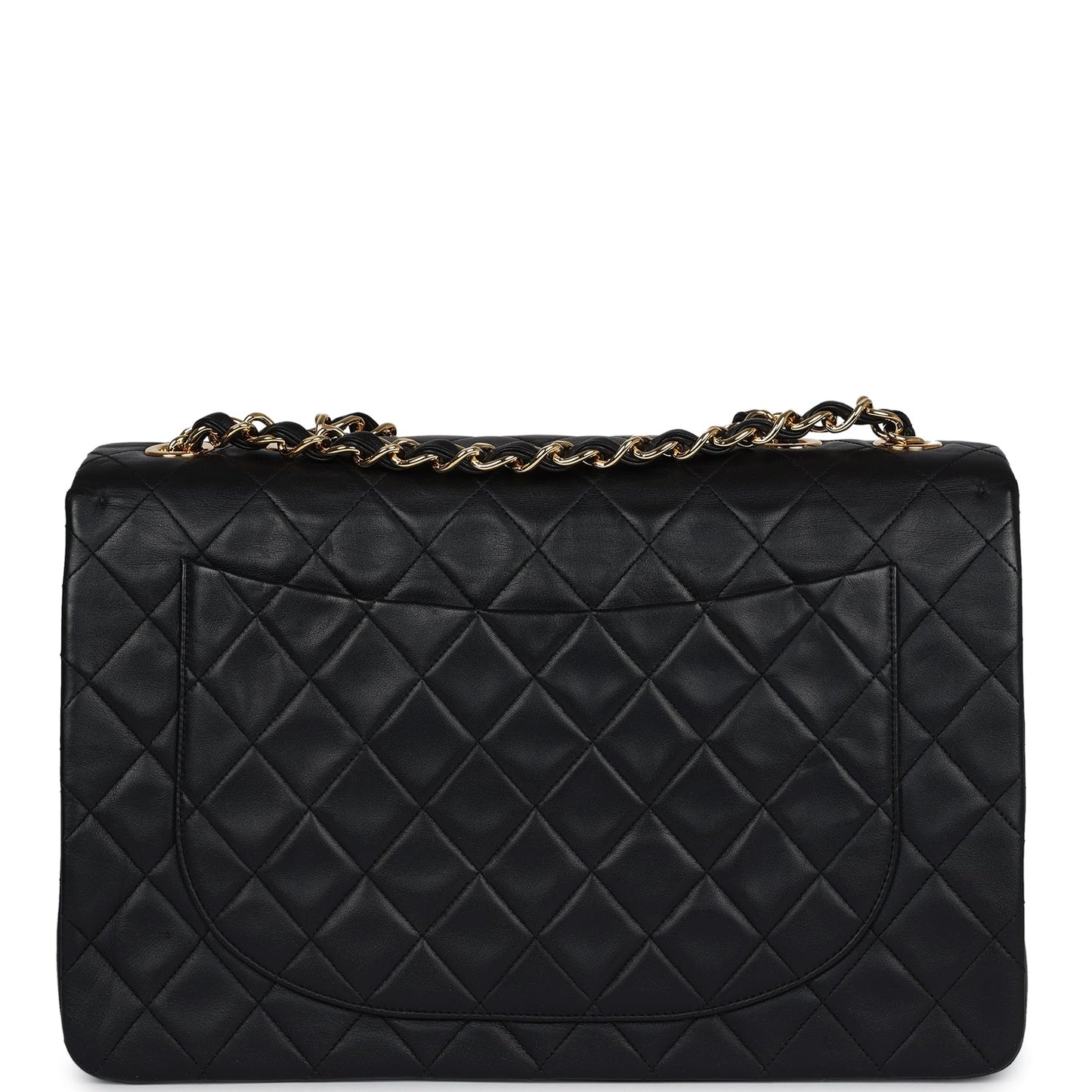 Vintage Chanel Maxi Single Flap Bag Black Lambskin Gold Hardware