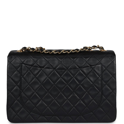 Vintage Chanel Maxi Single Flap Bag Black Lambskin Gold Hardware