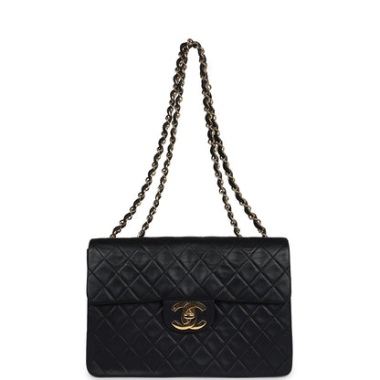 Vintage Chanel Maxi Single Flap Bag Black Lambskin Gold Hardware