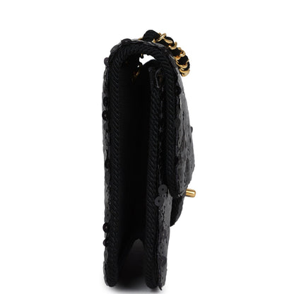 Vintage Chanel Small Flap Bag Black Sequin Gold Hardware