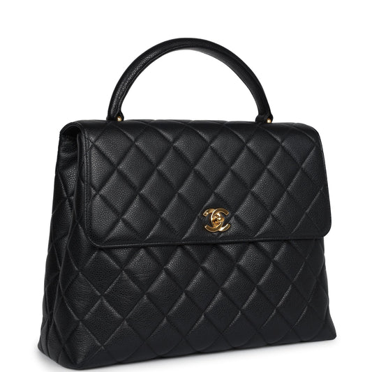 Vintage Chanel Kelly Flap Bag Black Caviar Gold Hardware