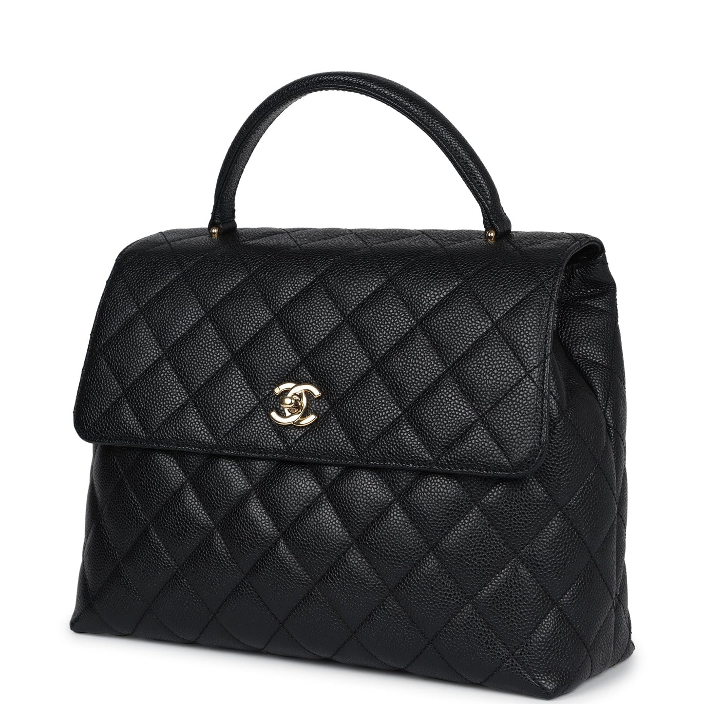 Vintage Chanel Kelly Flap Bag Black Caviar Gold Hardware