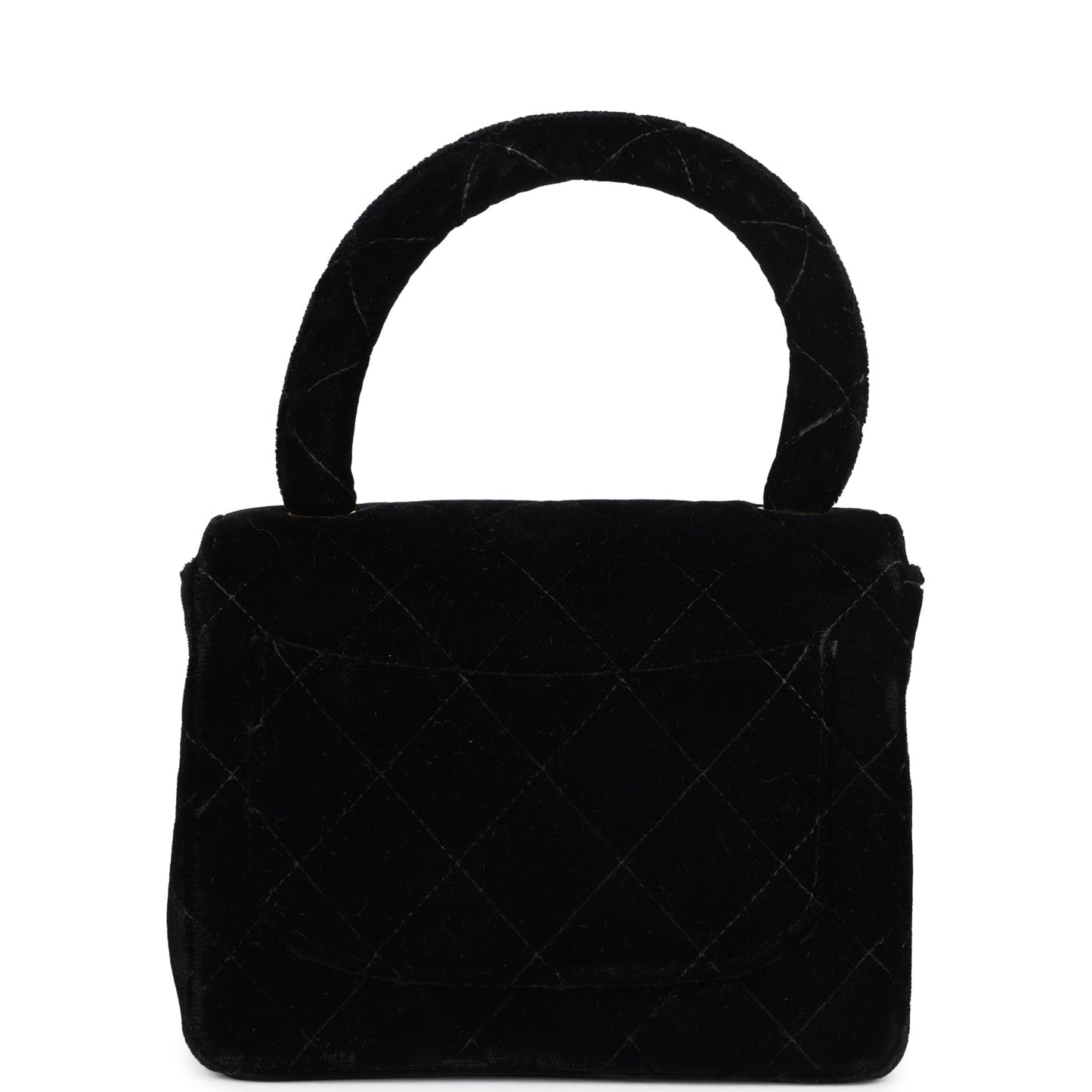 Vintage Chanel Micro Kelly Child Flap Bag Black Velvet Gold Hardware