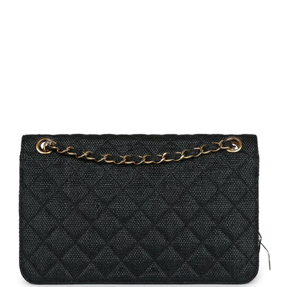 Vintage Chanel Quilted Fringe Single Flap Bag Black Raffia Gold Hardware