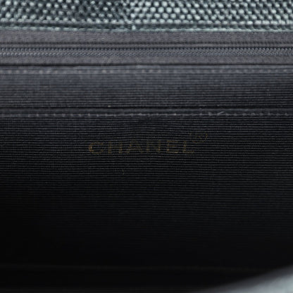 Vintage Chanel Quilted Fringe Single Flap Bag Black Raffia Gold Hardware