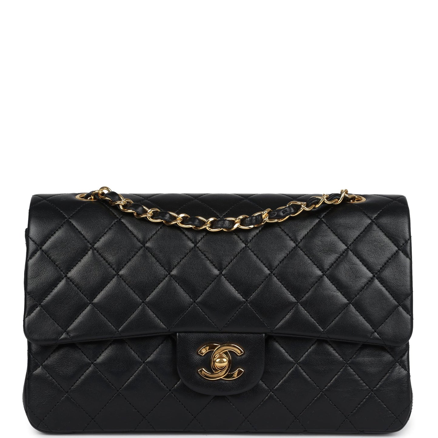 Vintage Chanel Medium Classic Double Flap Bag Black Lambskin Gold Hardware