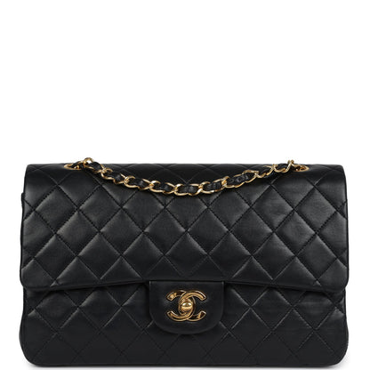 Vintage Chanel Medium Classic Double Flap Bag Black Lambskin Gold Hardware
