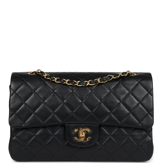Vintage Chanel Medium Classic Double Flap Bag Black Lambskin Gold Hardware