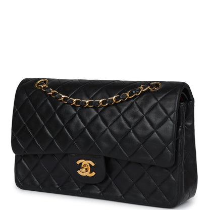 Vintage Chanel Medium Classic Double Flap Bag Black Lambskin Gold Hardware