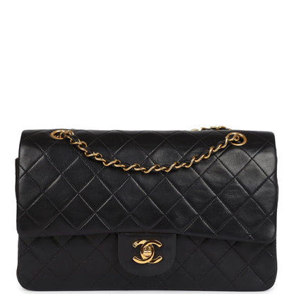 Vintage Chanel Medium Classic Double Flap Bag Black Lambskin Gold Hardware