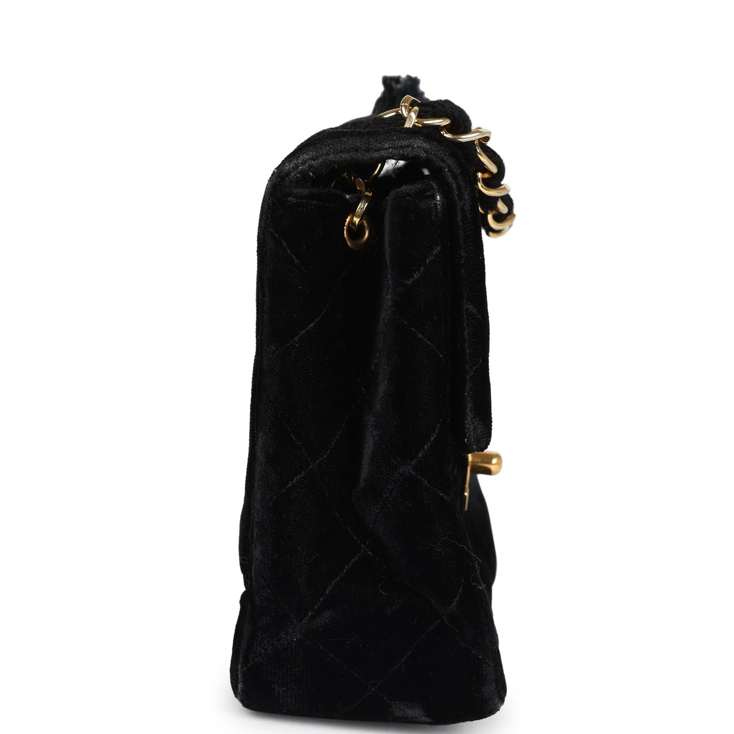 Vintage Chanel Mini Square Flap Bag Black Velvet Gold Hardware