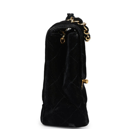 Vintage Chanel Mini Square Flap Bag Black Velvet Gold Hardware