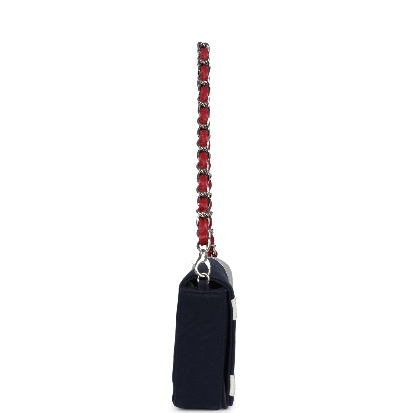 Vintage Chanel N0.5 Chain Shoulder Bag Navy, Silver, Red Canvas Silver Hardware