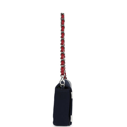 Vintage Chanel N0.5 Chain Shoulder Bag Navy, Silver, Red Canvas Silver Hardware
