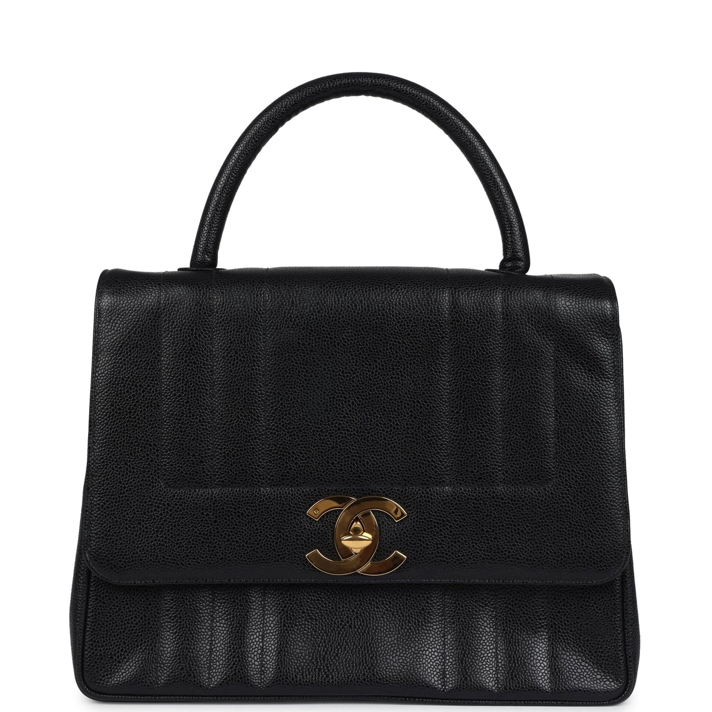 Vintage Chanel Vertical Stripe Kelly Flap Bag Black Caviar Gold Hardware