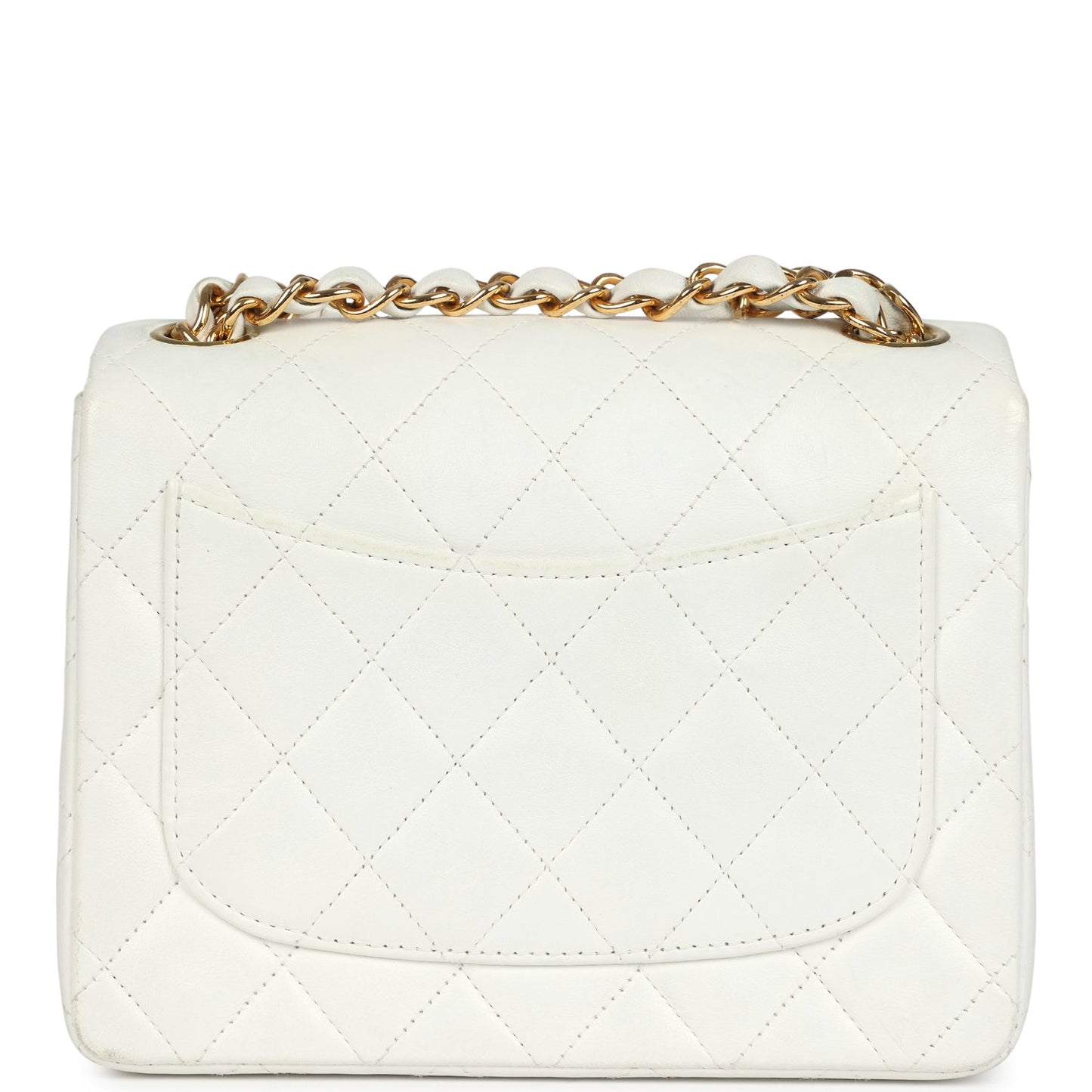 Vintage Chanel Mini Square Flap Bag White Lambskin Gold Hardware