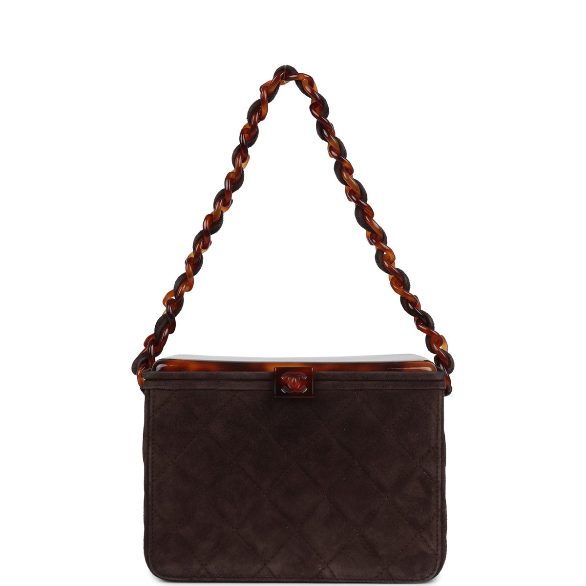 Vintage Chanel Vanity Box Bag Brown Suede and Tortoiseshell Bakelite Hardware