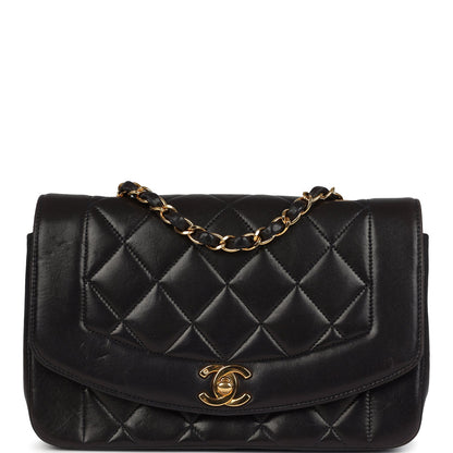Vintage Chanel Small Diana Flap Bag Black Lambskin Gold Hardware