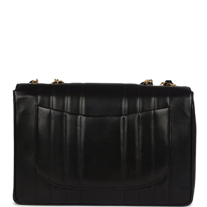 Vintage Chanel Jumbo Classic Mademoiselle Vertical Flap Black Lambskin Gold Hardware