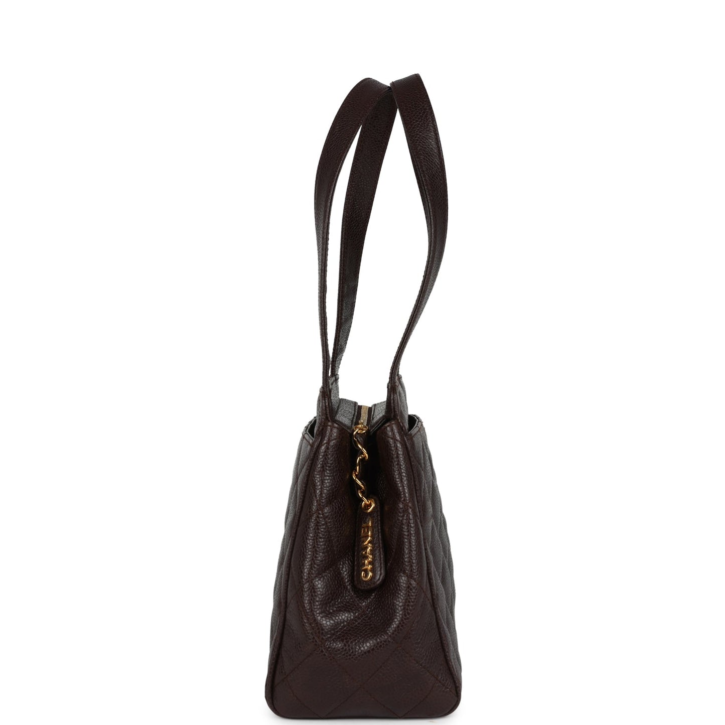Vintage Chanel Mini Shopper Shoulder Bag Brown Caviar Gold Hardware