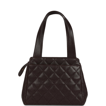 Vintage Chanel Mini Shopper Shoulder Bag Brown Caviar Gold Hardware