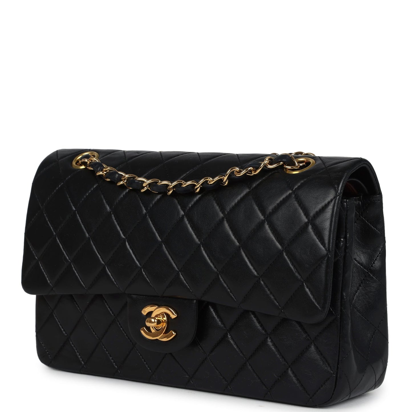 Vintage Chanel Medium Classic Double Flap Bag Black Lambskin Gold Hardware
