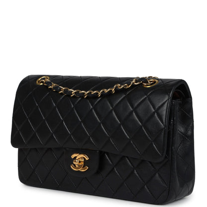 Vintage Chanel Medium Classic Double Flap Bag Black Lambskin Gold Hardware