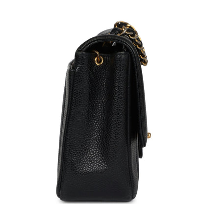 Vintage Chanel Medium Vertical Flap Bag Black Caviar Gold Hardware