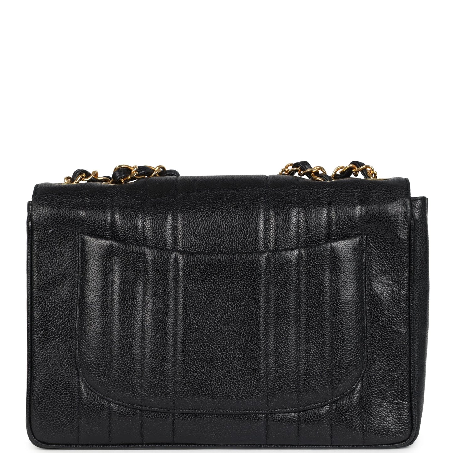 Vintage Chanel Jumbo Classic Mademoiselle Vertical Flap Black Caviar Gold Hardware
