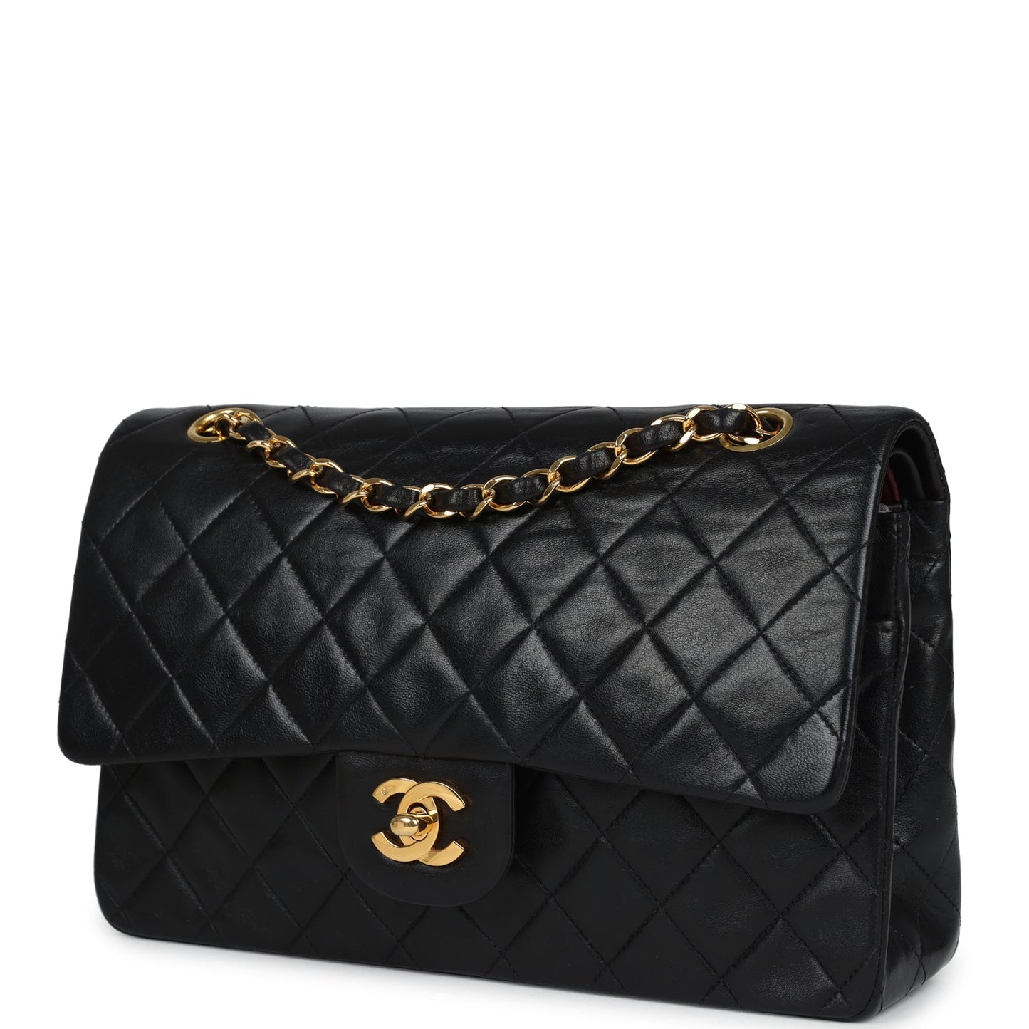 Vintage Chanel Medium Classic Double Flap Bag Black Lambskin Gold Hardware