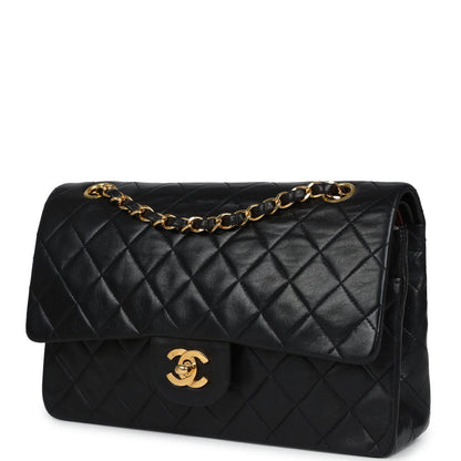 Vintage Chanel Medium Classic Double Flap Bag Black Lambskin Gold Hardware