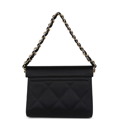 Vintage Chanel Mini Evening Handbag Bag Black Satin Gold Hardware