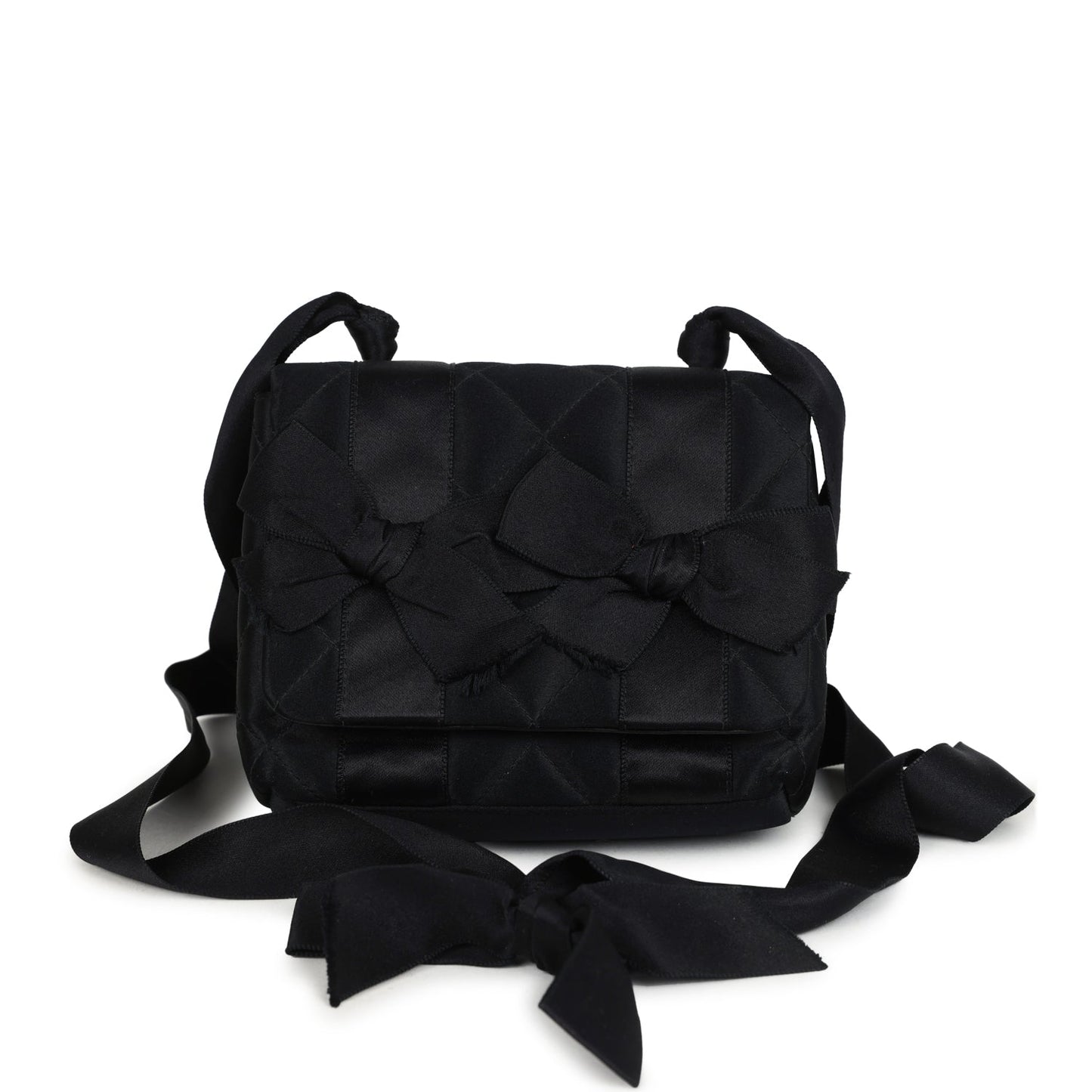 Vintage Chanel Mini Bow Shoulder Bag Black Satin Gold Hardware