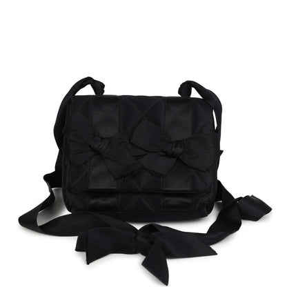 Vintage Chanel Mini Bow Shoulder Bag Black Satin Gold Hardware