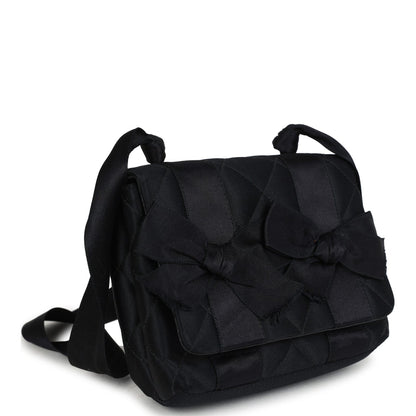 Vintage Chanel Mini Bow Shoulder Bag Black Satin Gold Hardware
