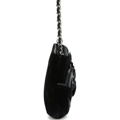 Vintage Chanel No. 5 Camelia Pochette Black Velvet Silver Hardware