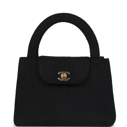 Vintage Chanel Large Kelly Rope Black Woven Gold Hardware