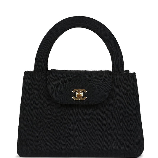 Vintage Chanel Large Kelly Rope Black Woven Gold Hardware