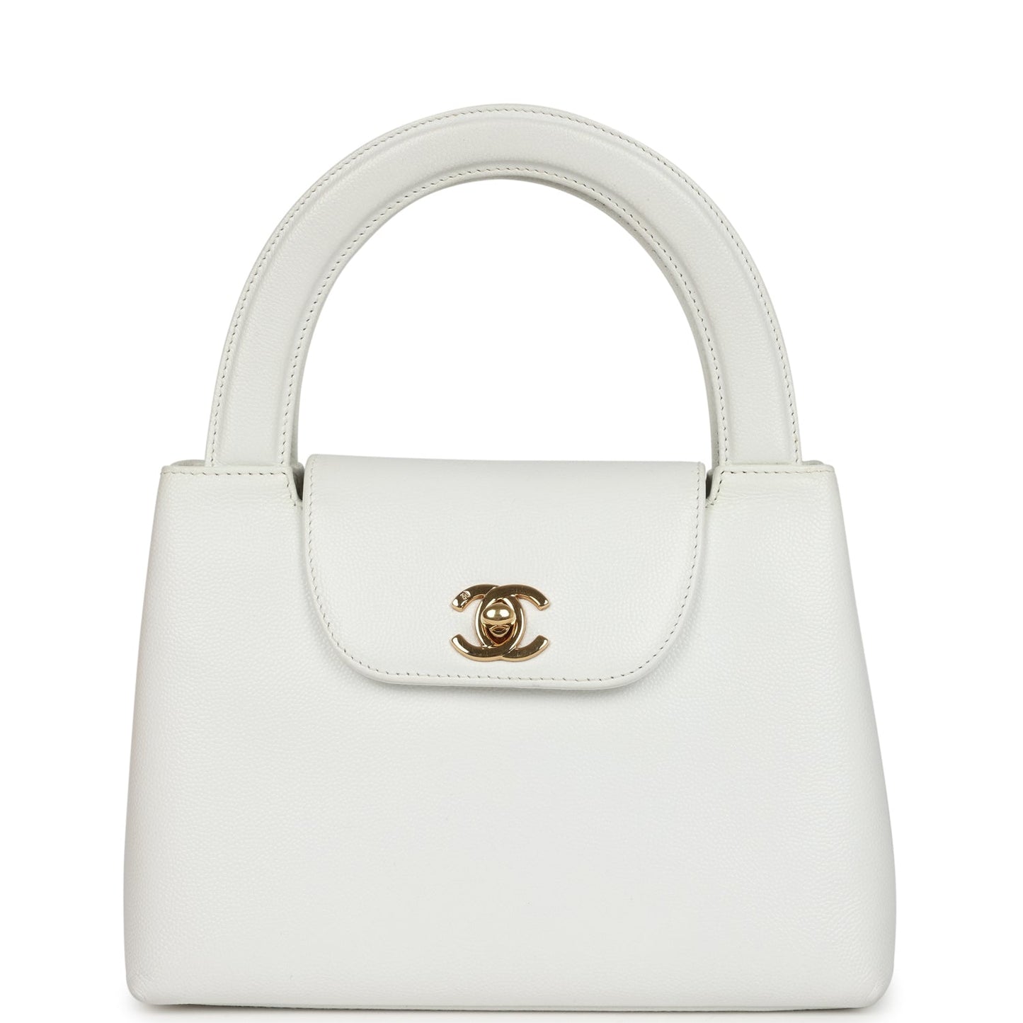 Vintage Chanel Small Kelly White Caviar Gold Hardware