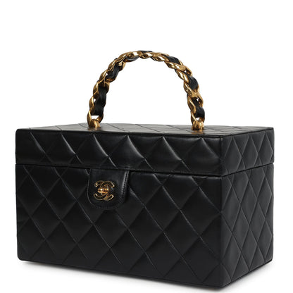 Vintage Chanel Large Rectangular Box Vanity Black Lambskin Gold Hardware