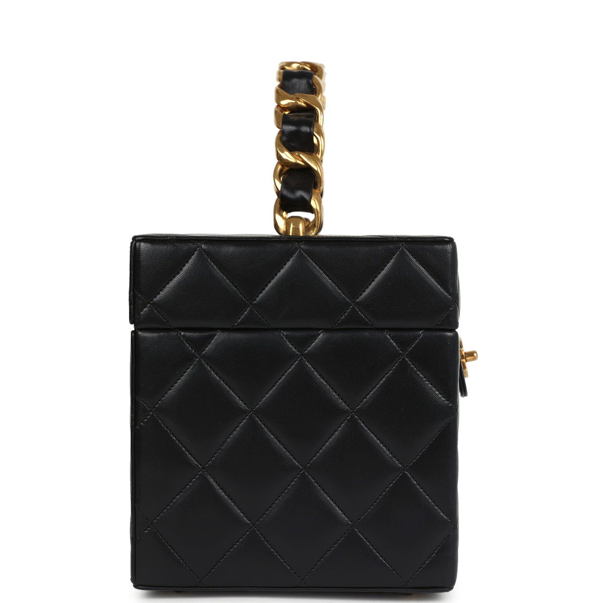Vintage Chanel Large Rectangular Box Vanity Black Lambskin Gold Hardware