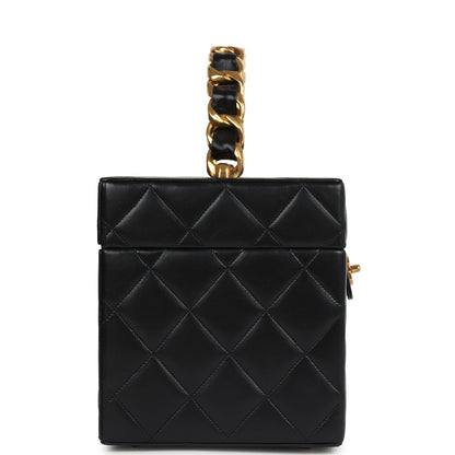 Vintage Chanel Large Rectangular Box Vanity Black Lambskin Gold Hardware