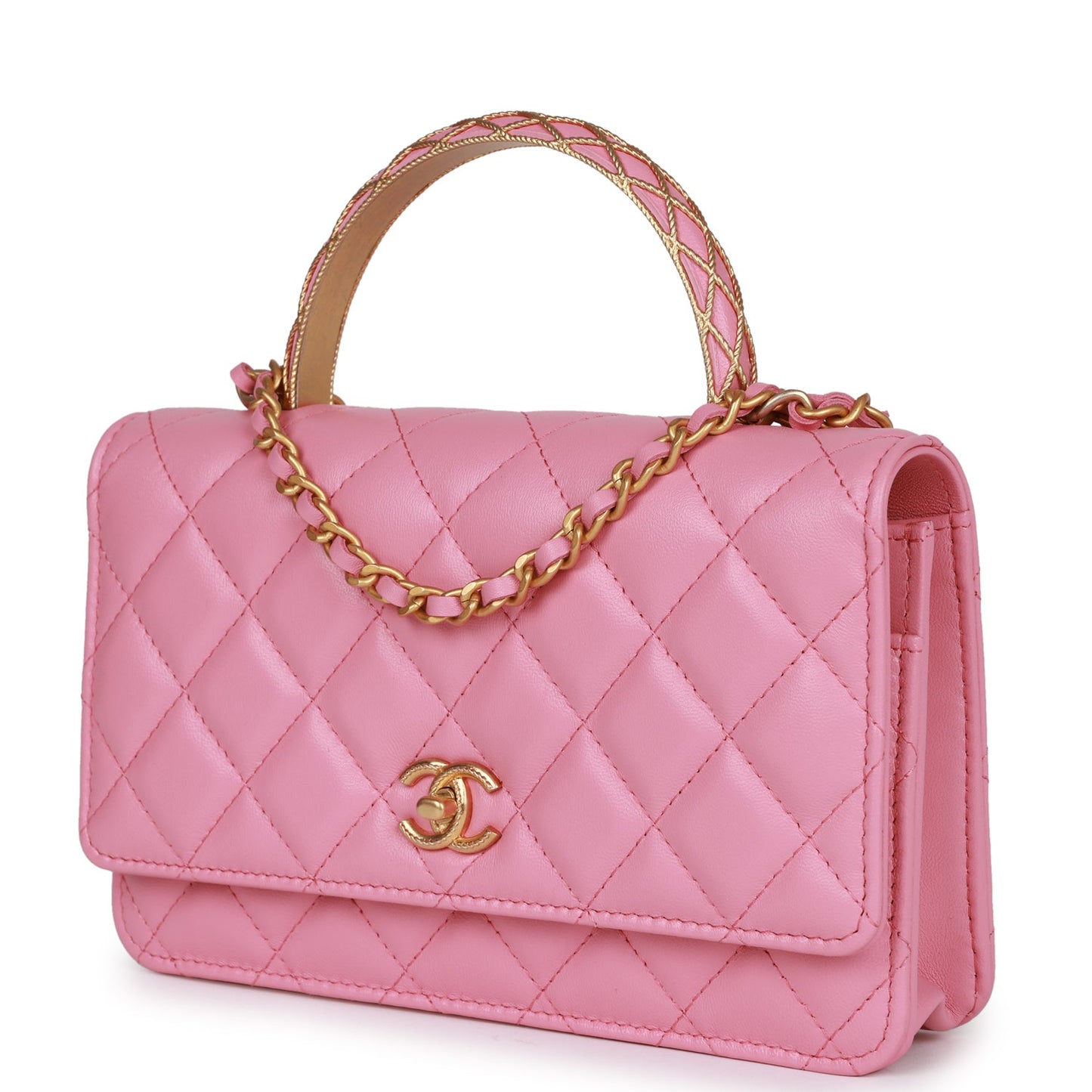 Chanel Wallet on Chain WOC Top Handle Pink Lambskin Gold Hardware