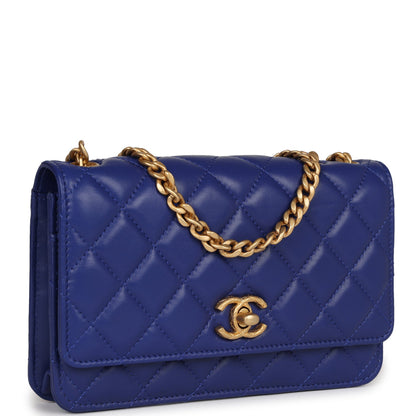 Chanel Wallet On Chain WOC Blue Lambskin Antique Gold Hardware