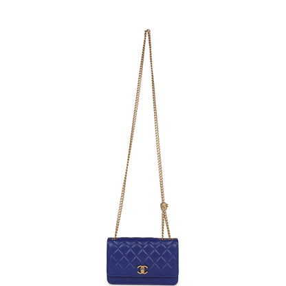 Chanel Wallet On Chain WOC Blue Lambskin Antique Gold Hardware