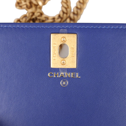 Chanel Wallet On Chain WOC Blue Lambskin Antique Gold Hardware